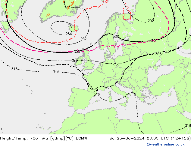 Hoogte/Temp. 700 hPa ECMWF zo 23.06.2024 00 UTC
