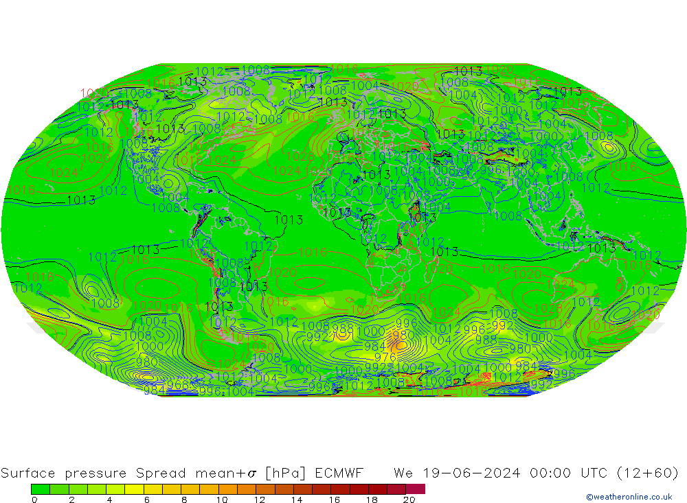 ciśnienie Spread ECMWF śro. 19.06.2024 00 UTC
