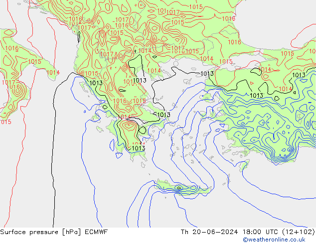 Surface pressure ECMWF Th 20.06.2024 18 UTC