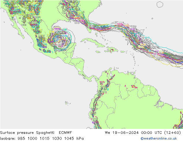 Surface pressure Spaghetti ECMWF We 19.06.2024 00 UTC