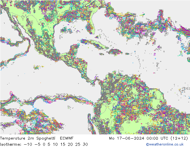 Temperature 2m Spaghetti ECMWF Mo 17.06.2024 00 UTC
