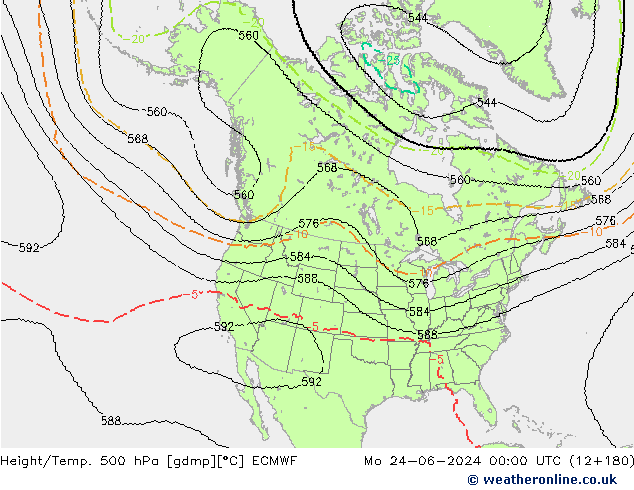 Height/Temp. 500 hPa ECMWF Po 24.06.2024 00 UTC