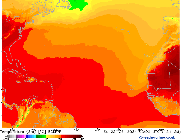 Temperature (2m) ECMWF Su 23.06.2024 00 UTC