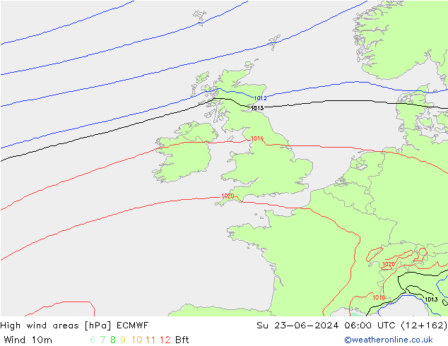 High wind areas ECMWF Вс 23.06.2024 06 UTC