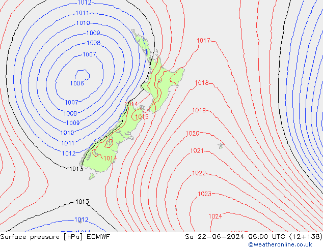 Surface pressure ECMWF Sa 22.06.2024 06 UTC