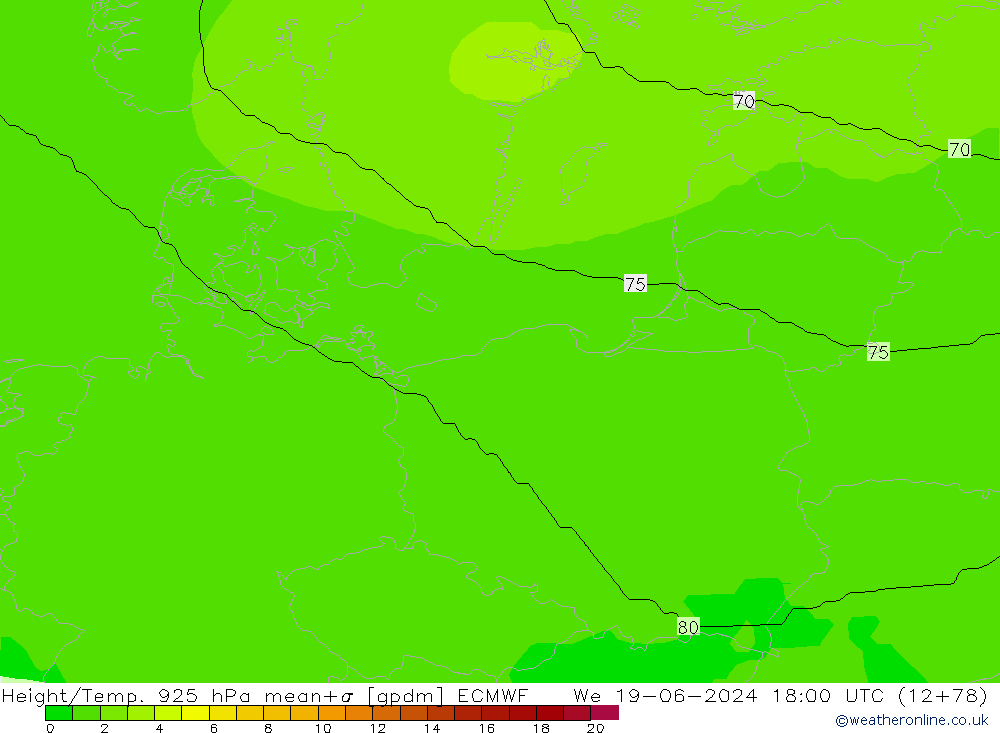 Hoogte/Temp. 925 hPa ECMWF wo 19.06.2024 18 UTC