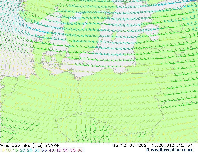 Rüzgar 925 hPa ECMWF Sa 18.06.2024 18 UTC