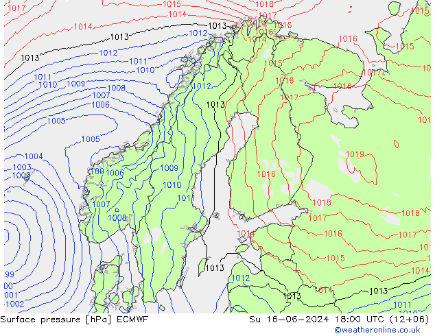 pression de l'air ECMWF dim 16.06.2024 18 UTC