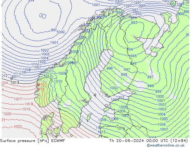 Atmosférický tlak ECMWF Čt 20.06.2024 00 UTC