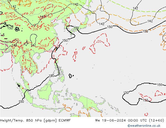 Height/Temp. 850 hPa ECMWF St 19.06.2024 00 UTC