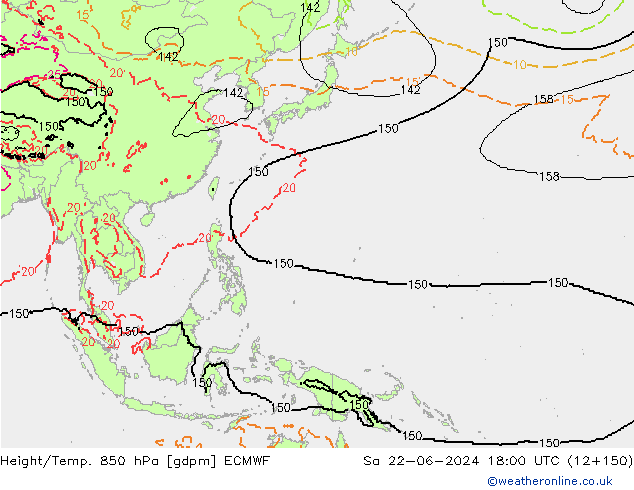 Height/Temp. 850 hPa ECMWF  22.06.2024 18 UTC