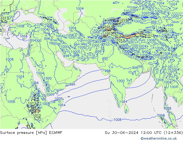 Luchtdruk (Grond) ECMWF zo 30.06.2024 12 UTC