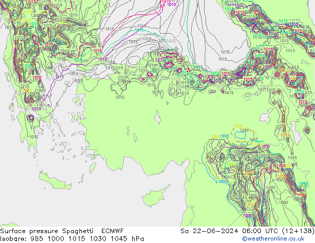 Pressione al suolo Spaghetti ECMWF sab 22.06.2024 06 UTC