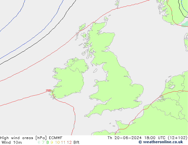 High wind areas ECMWF  20.06.2024 18 UTC