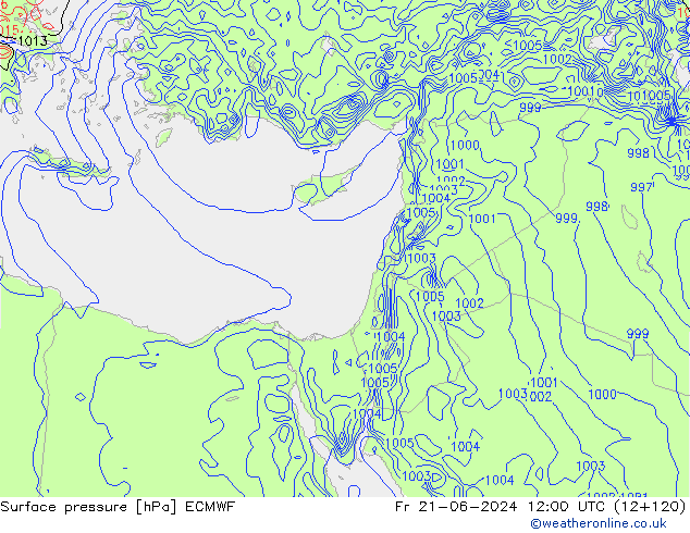 Luchtdruk (Grond) ECMWF vr 21.06.2024 12 UTC