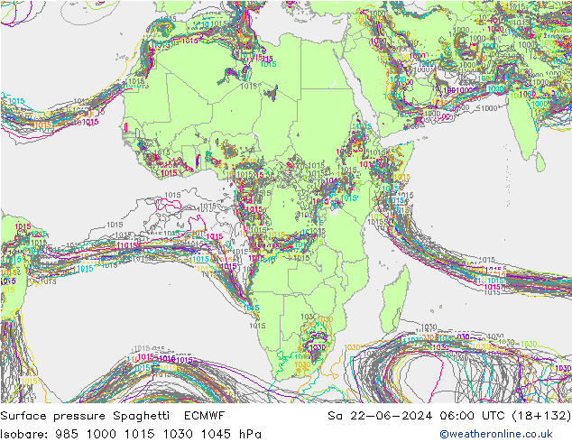 Surface pressure Spaghetti ECMWF Sa 22.06.2024 06 UTC