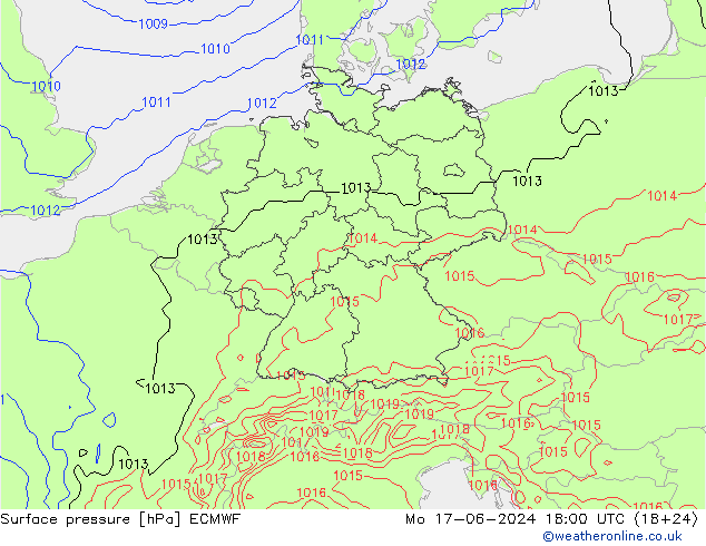 Luchtdruk (Grond) ECMWF ma 17.06.2024 18 UTC