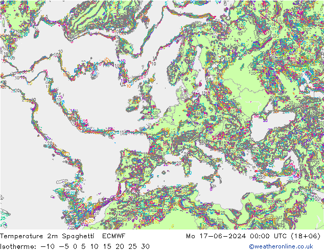 Temperature 2m Spaghetti ECMWF Mo 17.06.2024 00 UTC