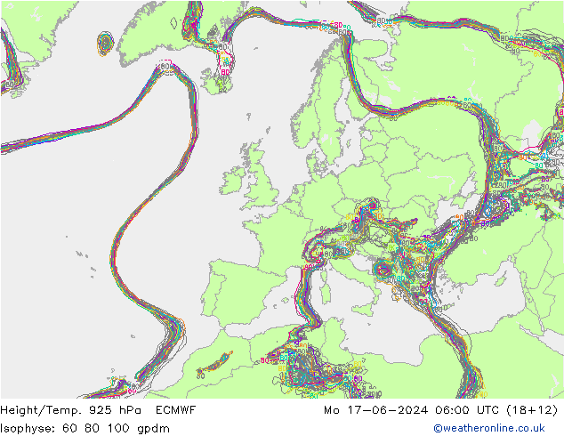 Yükseklik/Sıc. 925 hPa ECMWF Pzt 17.06.2024 06 UTC