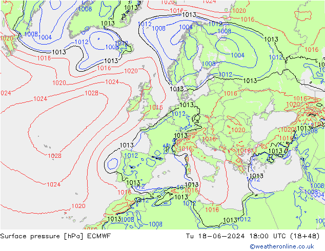 Bodendruck ECMWF Di 18.06.2024 18 UTC