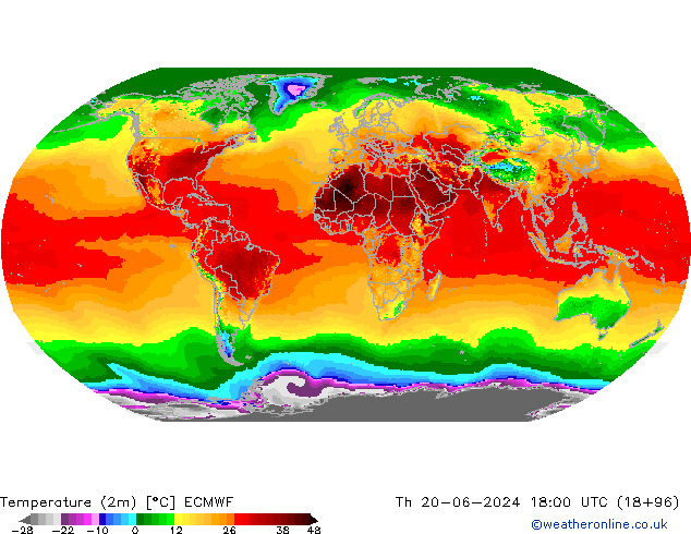 température (2m) ECMWF jeu 20.06.2024 18 UTC