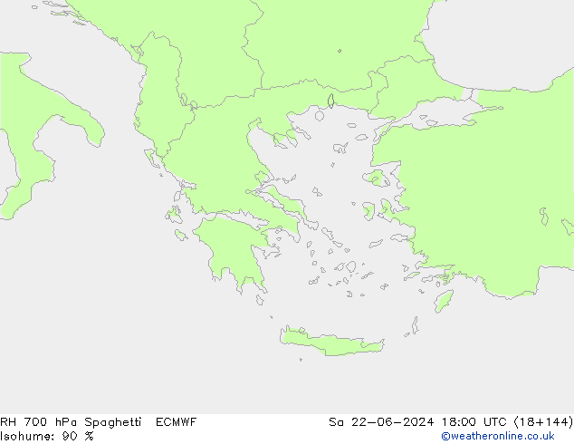 RH 700 hPa Spaghetti ECMWF  22.06.2024 18 UTC