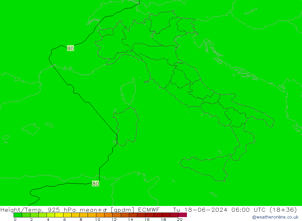 Yükseklik/Sıc. 925 hPa ECMWF Sa 18.06.2024 06 UTC