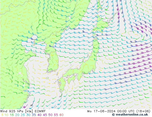 Wind 925 hPa ECMWF Mo 17.06.2024 00 UTC