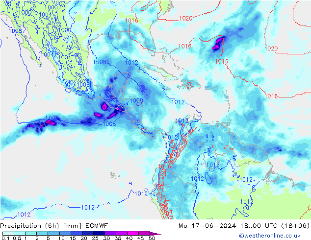 Precipitación (6h) ECMWF lun 17.06.2024 00 UTC