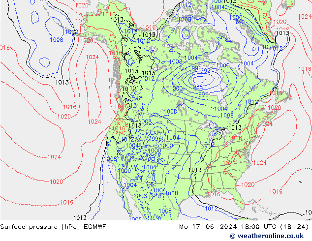 地面气压 ECMWF 星期一 17.06.2024 18 UTC