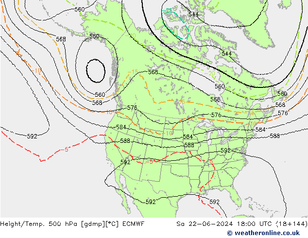 Height/Temp. 500 hPa ECMWF Sa 22.06.2024 18 UTC
