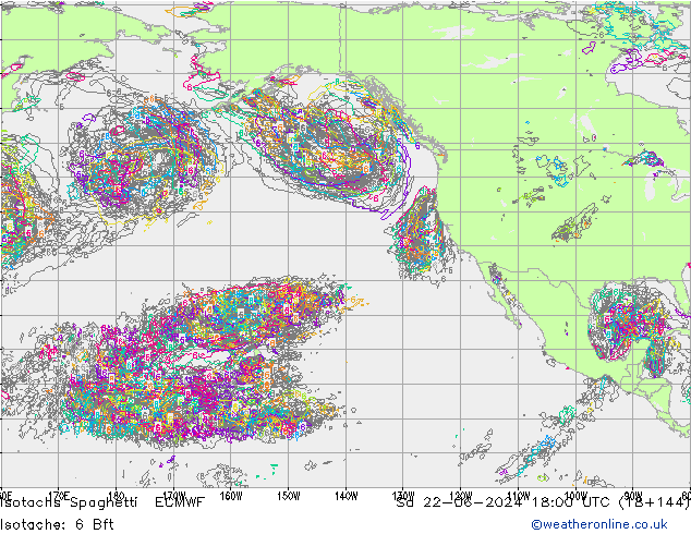Isotaca Spaghetti ECMWF sáb 22.06.2024 18 UTC