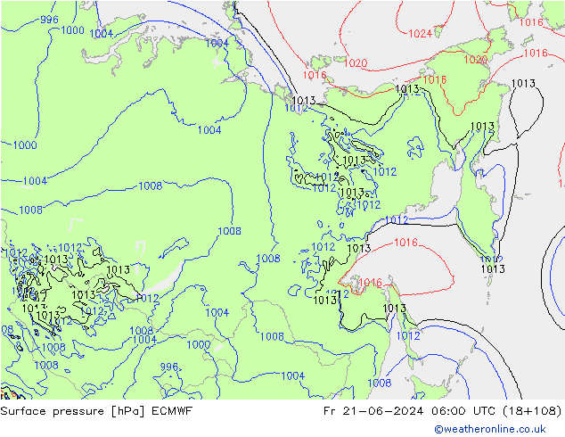 Luchtdruk (Grond) ECMWF vr 21.06.2024 06 UTC