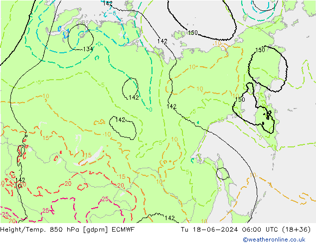 Height/Temp. 850 hPa ECMWF Tu 18.06.2024 06 UTC