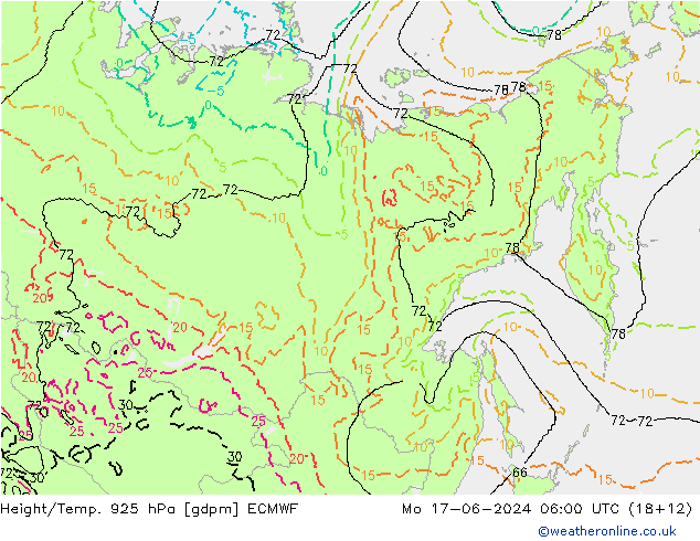 Height/Temp. 925 hPa ECMWF Po 17.06.2024 06 UTC