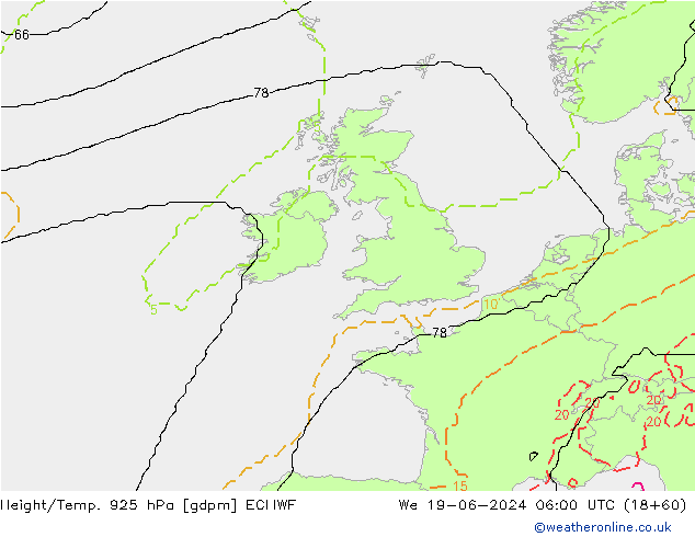 Yükseklik/Sıc. 925 hPa ECMWF Çar 19.06.2024 06 UTC