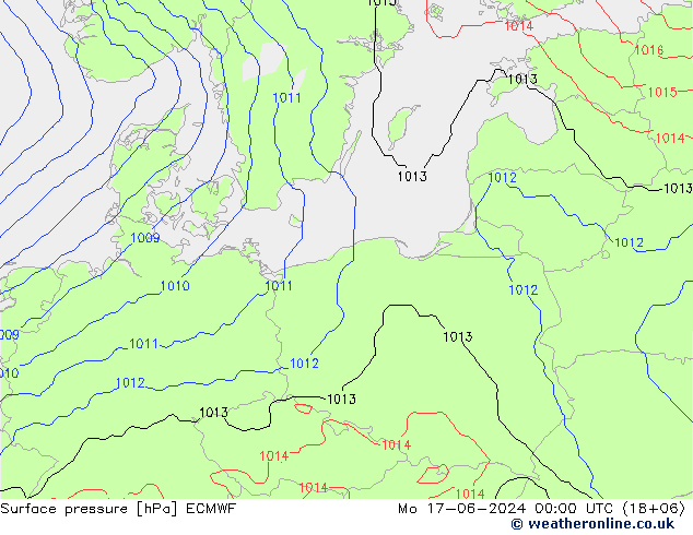 Bodendruck ECMWF Mo 17.06.2024 00 UTC