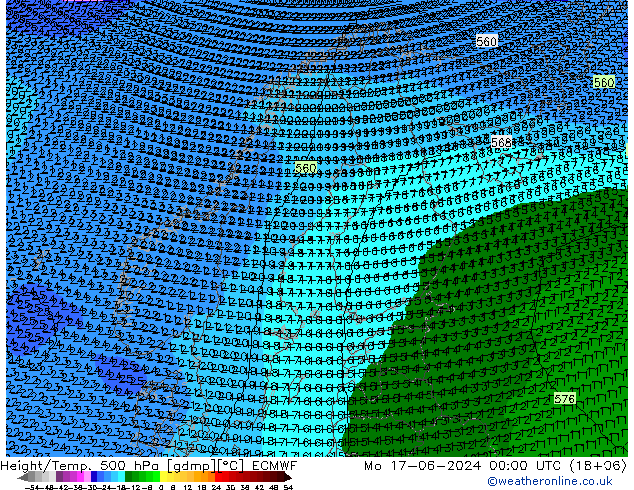 Height/Temp. 500 гПа ECMWF пн 17.06.2024 00 UTC