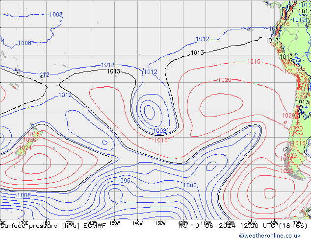 Surface pressure ECMWF We 19.06.2024 12 UTC