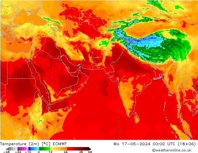 Temperature (2m) ECMWF Mo 17.06.2024 00 UTC