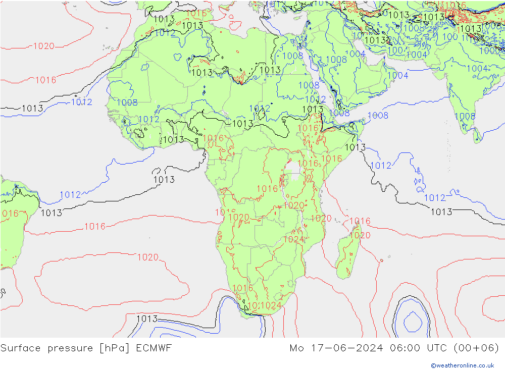 ciśnienie ECMWF pon. 17.06.2024 06 UTC