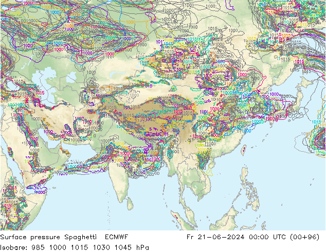 приземное давление Spaghetti ECMWF пт 21.06.2024 00 UTC