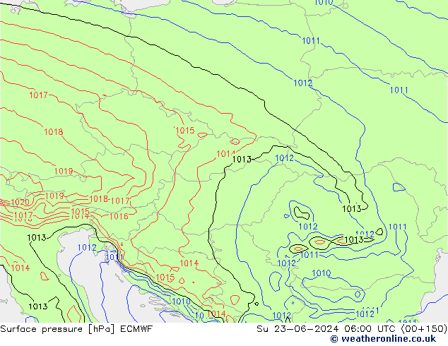 Surface pressure ECMWF Su 23.06.2024 06 UTC
