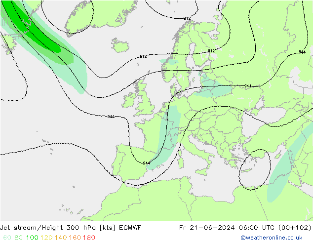 Jet stream/Height 300 hPa ECMWF Fr 21.06.2024 06 UTC