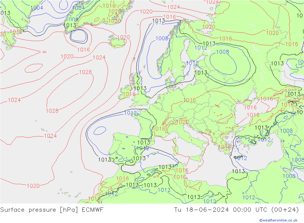 地面气压 ECMWF 星期二 18.06.2024 00 UTC