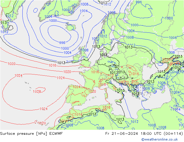ciśnienie ECMWF pt. 21.06.2024 18 UTC