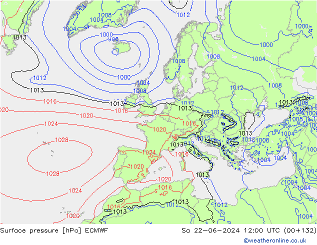 Pressione al suolo ECMWF sab 22.06.2024 12 UTC