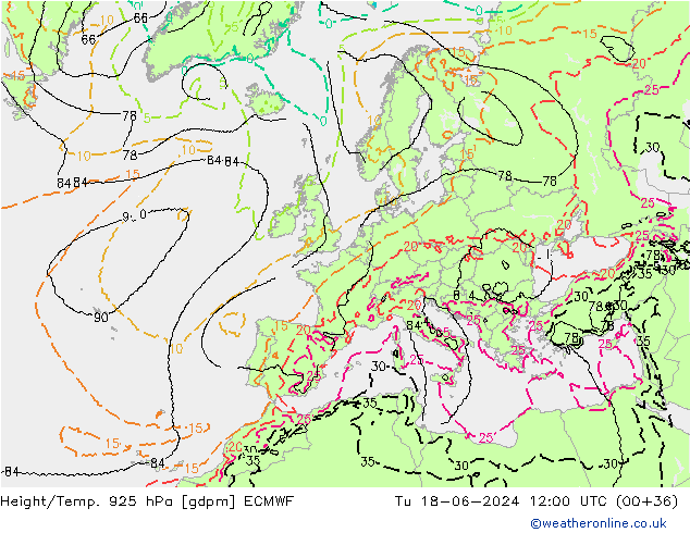 Height/Temp. 925 hPa ECMWF Ter 18.06.2024 12 UTC