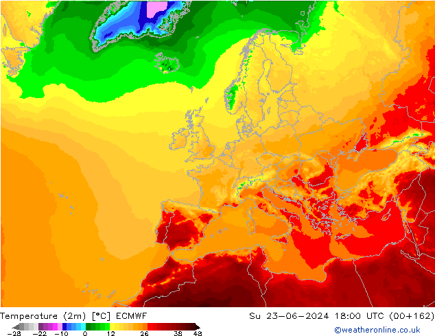 Temperatura (2m) ECMWF Dom 23.06.2024 18 UTC
