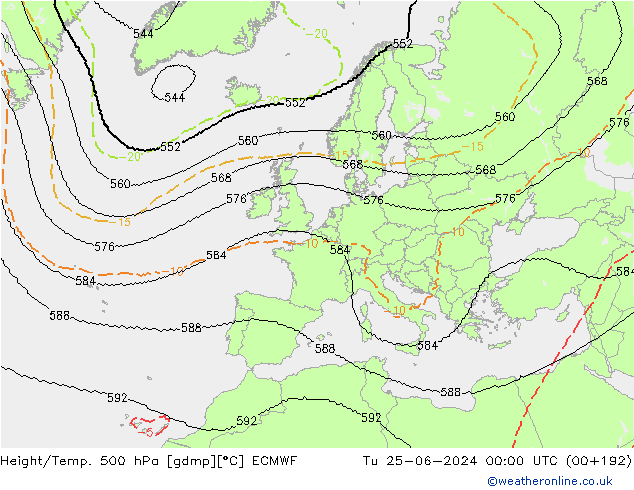 Height/Temp. 500 гПа ECMWF вт 25.06.2024 00 UTC